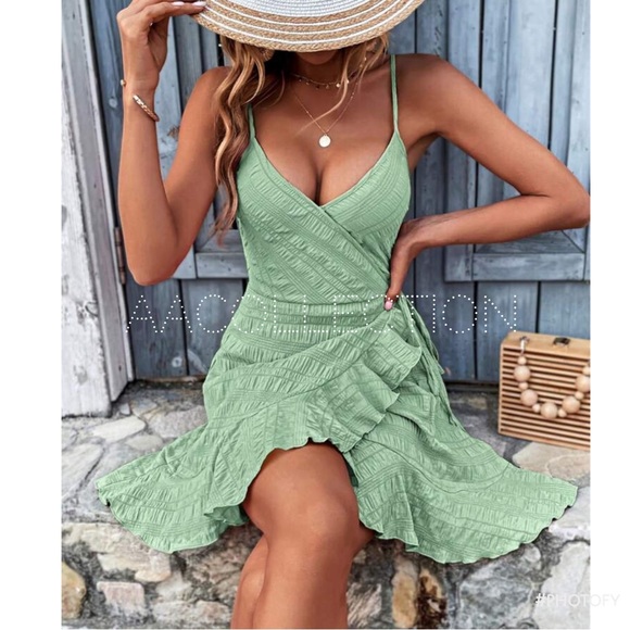 Boho Ruffle Tie WRAP Cami Tank Top Dress - Picture 1 of 6